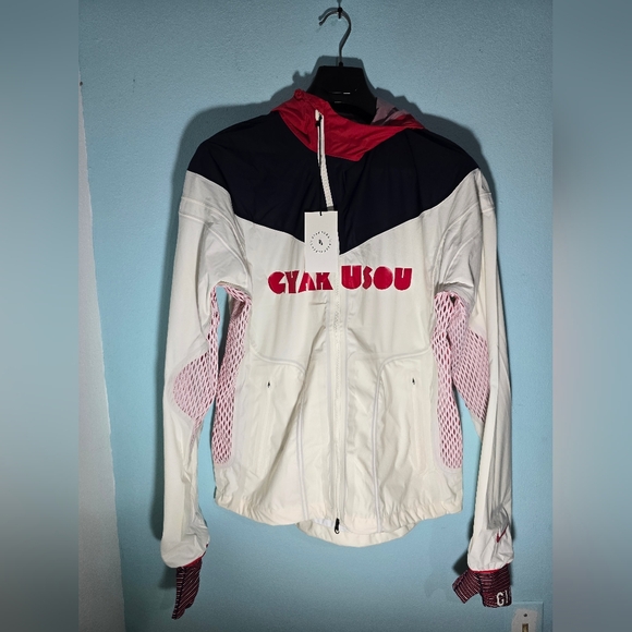 White and Red Hooded Jacket - Picture 1 of 4